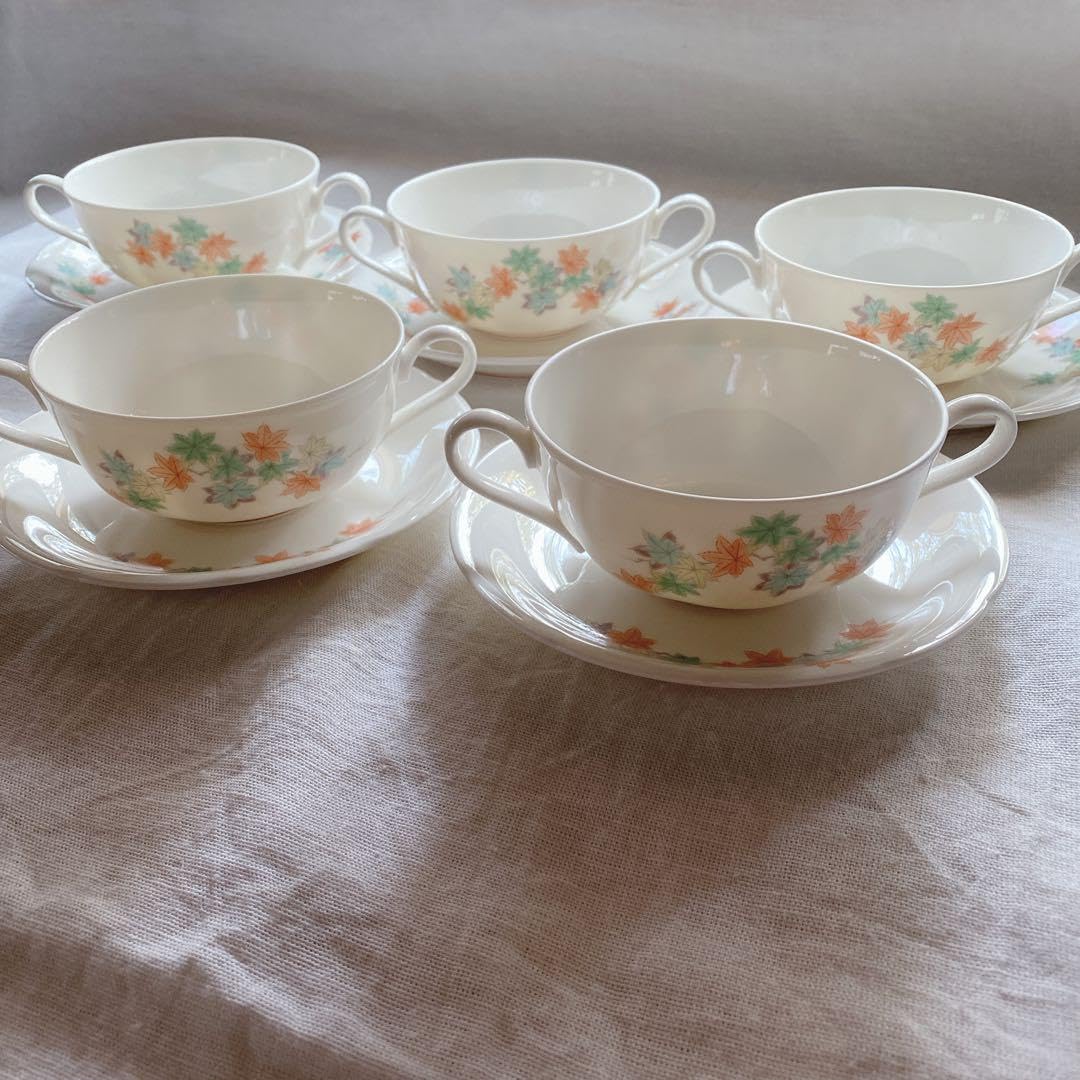 Amazon.co.jp: 深川製磁 スープカップ 両手付スープ碗皿 新もみじ